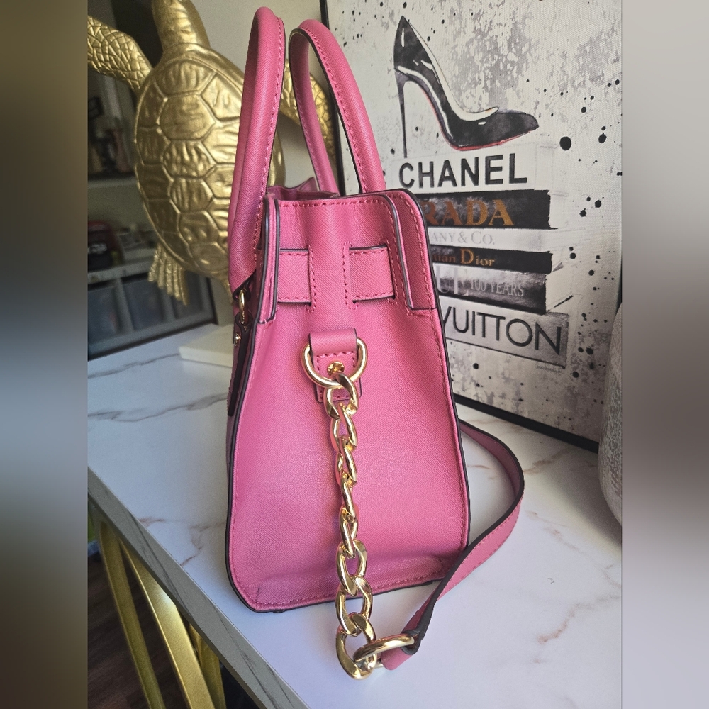 Michael Kors Leather Deep Red Mauve Hamilton Satchel Bag With The Strap EUC - Picture 7 of 15